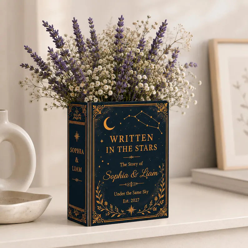 Custom Ceramic Book Vase Wedding, Written In The Stars Couple Gift, Personalized Wedding Flower Holder, Romantic Anniversary Home Decor Gift