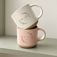 Personalized Floral Mr & Mrs Coffee Mug For Couples, Custom Initials Engraved Couple Pottery Mug, Coffee Mug Bride Groom Wedding Gift