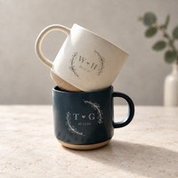 Personalized Floral Mr & Mrs Coffee Mug For Couples, Custom Initials Engraved Couple Pottery Mug, Coffee Mug Bride Groom Wedding Gift