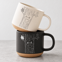 Personalized Engraved Pottery Mug For Couple, Wedding Gift, Custom Carved Initials In A Heart Tree Mug, Engagement Gifts, Newlywed Gift