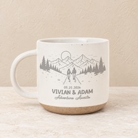Personalized Engraved Bride & Groom Mountain Romantic Pottery Mug, Newlywed Anniversary Present for Outdoorsy Couple, Unique Engagement Gift
