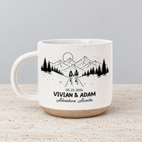 Personalized Engraved Bride & Groom Mountain Romantic Pottery Mug, Newlywed Anniversary Present for Outdoorsy Couple, Unique Engagement Gift
