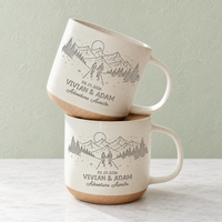 Personalized Engraved Bride & Groom Mountain Romantic Pottery Mug, Newlywed Anniversary Present for Outdoorsy Couple, Unique Engagement Gift
