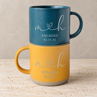Personalised Engraved Engagement Pottery Mug, Custom Wedding Mugs, Engagement Gifts, Wedding Gifts for Couple, Bridal Shower Gifts