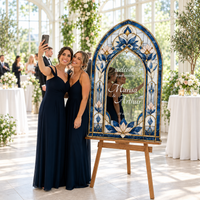 Stained Glass Wedding Welcome Sign, Blue Mirror Wedding Sign, Printed Mirror Acrylic Wedding Entrance Sign