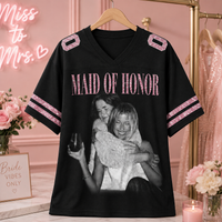 Custom Bridal Party Football Jersey, Personalized Photo Name & Number Shirt, Sequin Glitter Bridesmaid Jersey, Maid of Honor Wedding Game Day Top