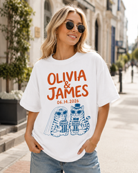 Personalized Cat Couple Comfort T-Shirt, Custom Names & Date Shirt, Gift for Cat Loving Couples, Wedding Gift, Newlywed Gift, Anniversary Gift
