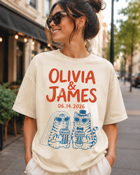 Personalized Cat Couple Comfort T-Shirt, Custom Names & Date Shirt, Gift for Cat Loving Couples, Wedding Gift, Newlywed Gift, Anniversary Gift
