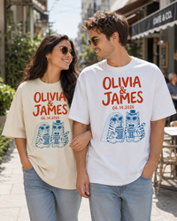 Personalized Cat Couple Comfort T-Shirt, Custom Names & Date Shirt, Gift for Cat Loving Couples, Wedding Gift, Newlywed Gift, Anniversary Gift