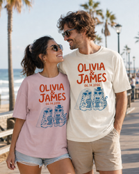 Personalized Cat Couple Comfort T-Shirt, Custom Names & Date Shirt, Gift for Cat Loving Couples, Wedding Gift, Newlywed Gift, Anniversary Gift