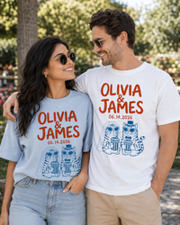Personalized Cat Couple Comfort T-Shirt, Custom Names & Date Shirt, Gift for Cat Loving Couples, Wedding Gift, Newlywed Gift, Anniversary Gift