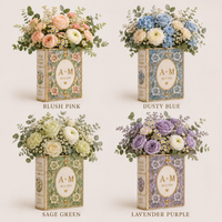 Personalized Ceramic Book Vase, Stained Glass Floral Design, Wedding Couple Gift
