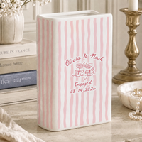 Personalized Engagement Ceramic Book Vase, Custom Striped Couple Name Book Vase, Striped Engaged Gift, Gift For Bride, Engagement Gift funcustomtrend