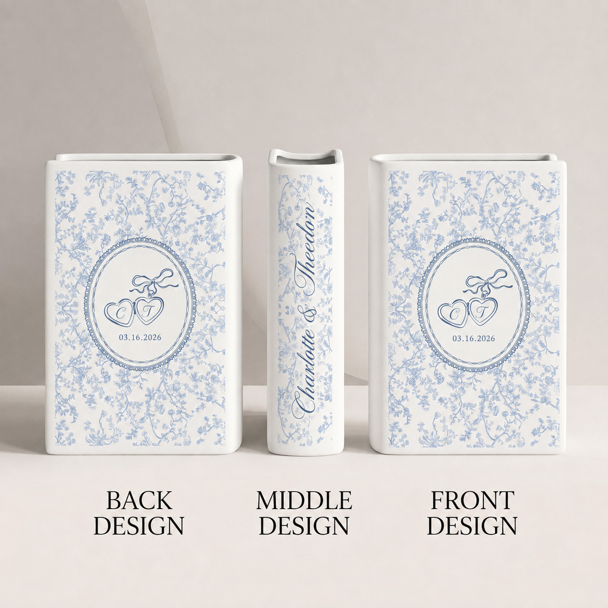 Toile Couple Ceramic Book Vase, Custom Wedding Gift, Bridal Shower Gift, Anniversary Gift, Bridesmaid Gift, Engagement Gift, Gift for Couple
