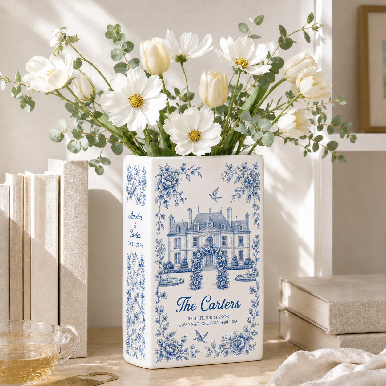 Personalized Wedding Venue Photo Toile Illustrated Venue Decor, Custom Ceramic Book Vase,Wedding Gift For Couple,Custom Keepsake Flower Vase