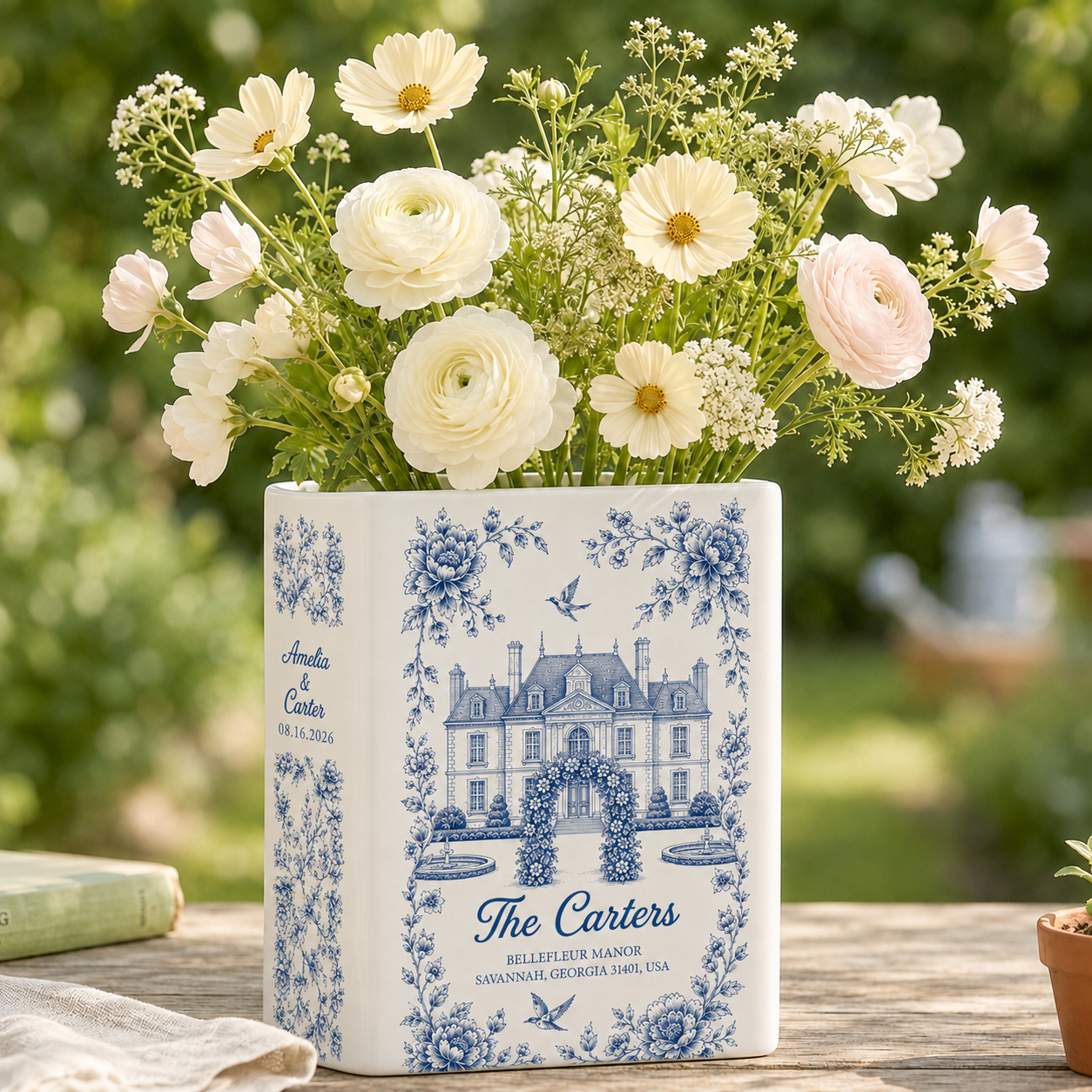 Personalized Wedding Venue Photo Toile Illustrated Venue Decor, Custom Ceramic Book Vase,Wedding Gift For Couple,Custom Keepsake Flower Vase