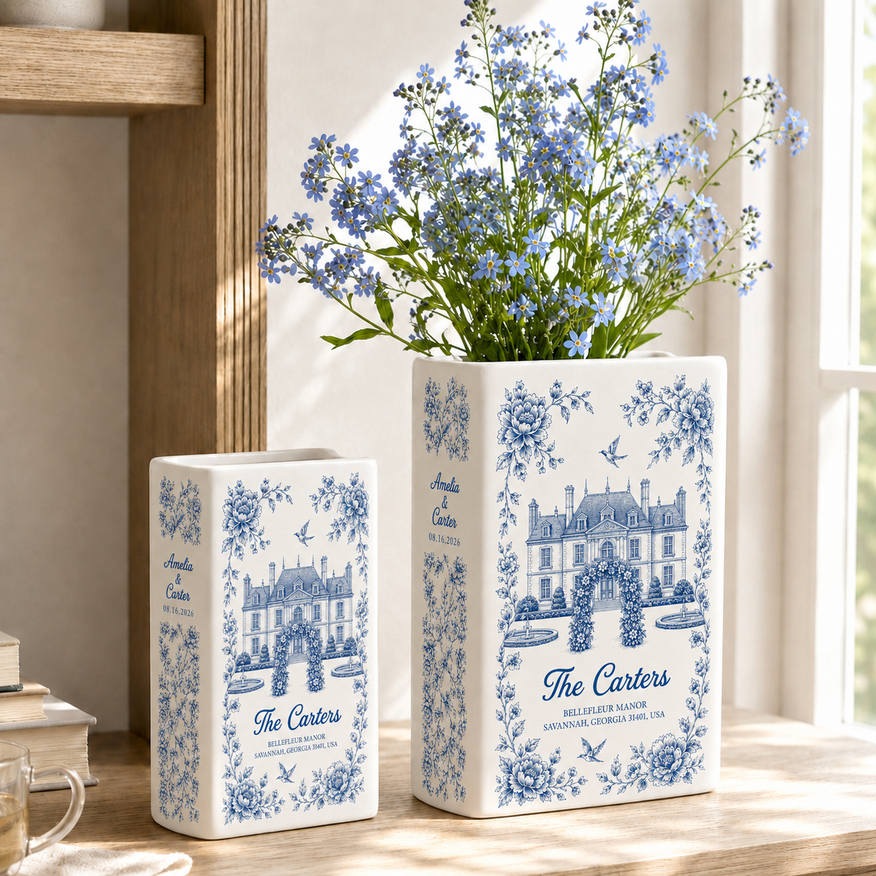 Personalized Wedding Venue Photo Toile Illustrated Venue Decor, Custom Ceramic Book Vase,Wedding Gift For Couple,Custom Keepsake Flower Vase