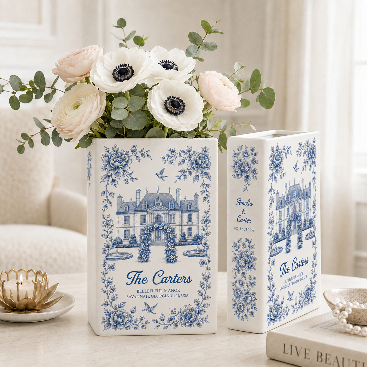 Personalized Wedding Venue Photo Toile Illustrated Venue Decor, Custom Ceramic Book Vase,Wedding Gift For Couple,Custom Keepsake Flower Vase