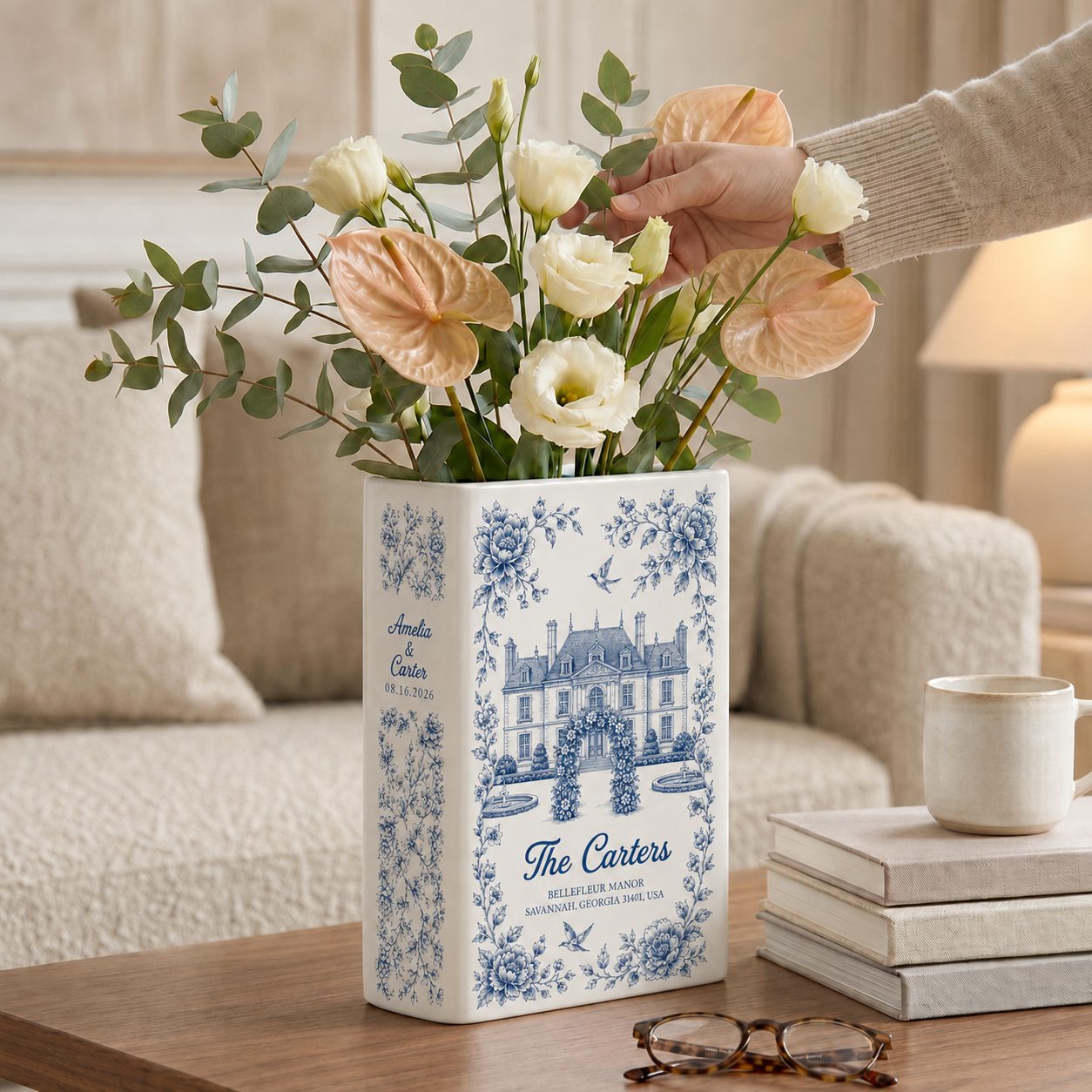 Personalized Wedding Venue Photo Toile Illustrated Venue Decor, Custom Ceramic Book Vase,Wedding Gift For Couple,Custom Keepsake Flower Vase