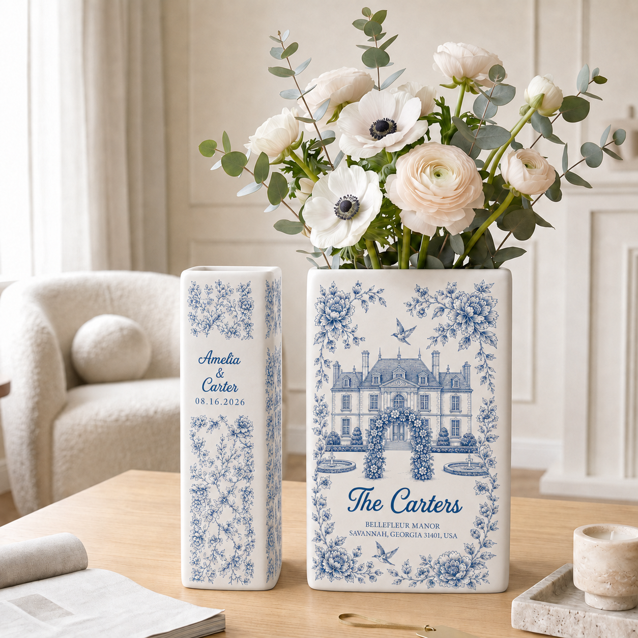 Personalized Wedding Venue Photo Toile Illustrated Venue Decor, Custom Ceramic Book Vase,Wedding Gift For Couple,Custom Keepsake Flower Vase