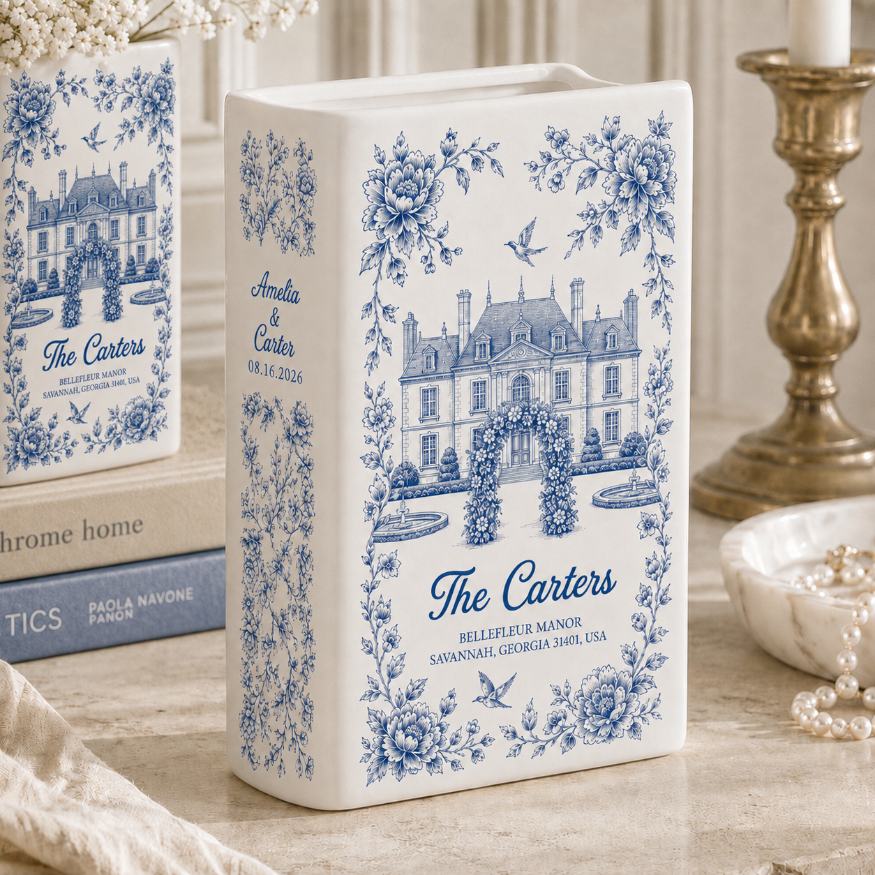 Personalized Wedding Venue Photo Toile Illustrated Venue Decor, Custom Ceramic Book Vase,Wedding Gift For Couple,Custom Keepsake Flower Vase