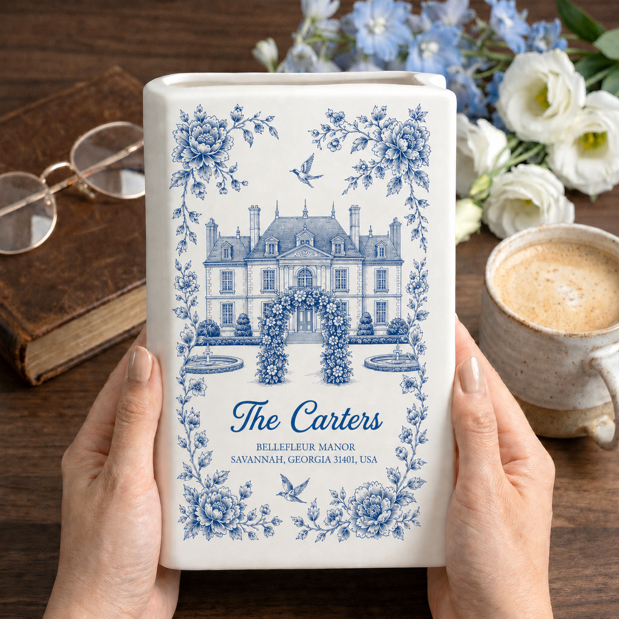Personalized Wedding Venue Photo Toile Illustrated Venue Decor, Custom Ceramic Book Vase,Wedding Gift For Couple,Custom Keepsake Flower Vase