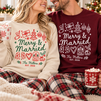 Custom Merry & Married Sweatshirt & Hoodie – First Christmas Newlywed Gift