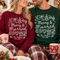 Custom Merry & Married Sweatshirt & Hoodie – First Christmas Newlywed Gift