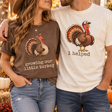 Growing Little Turkey & I Helped Comfort Colors Tees – Thanksgiving Couple Gift