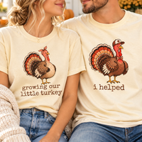 Growing Little Turkey & I Helped Comfort Colors Tees – Thanksgiving Couple Gift