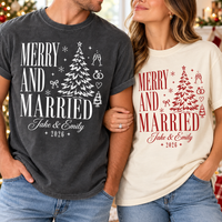 Custom Merry And Married Comfort Colors Shirts – First Christmas Couple Gift