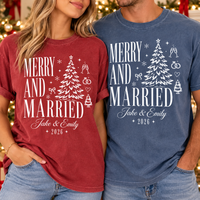 Custom Merry And Married Comfort Colors Shirts – First Christmas Couple Gift
