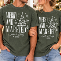 Custom Merry And Married Comfort Colors Shirts – First Christmas Couple Gift