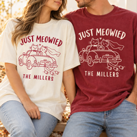 Custom Just Meowied Comfort Colors Shirts – Newlywed Cat Couple Gift