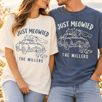 Custom Just Meowied Comfort Colors Shirts – Newlywed Cat Couple Gift