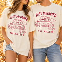 Custom Just Meowied Comfort Colors Shirts – Newlywed Cat Couple Gift