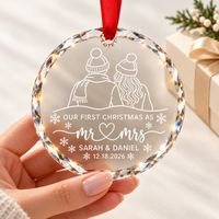 Personalized Photo First Christmas Married Glass Ornament – Mr & Mrs Wedding Gift