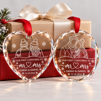 Personalized Photo First Christmas Married Glass Ornament – Mr & Mrs Wedding Gift