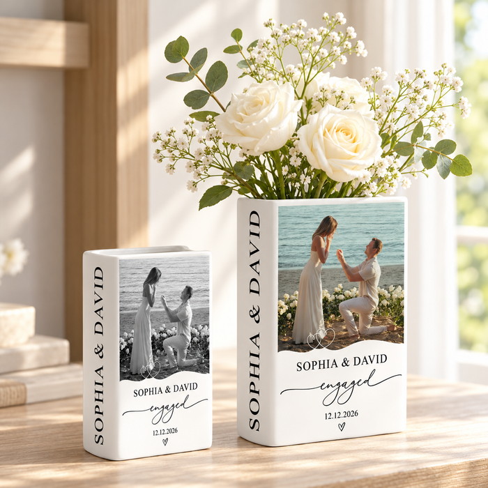 Personalized Photo Ceramic Book Vase – Engagement Gift For Couple