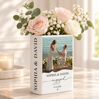 Personalized Photo Ceramic Book Vase – Engagement Gift For Couple
