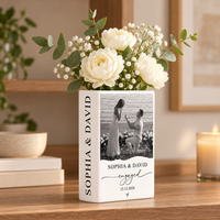 Personalized Photo Ceramic Book Vase – Engagement Gift For Couple
