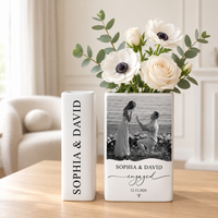 Personalized Photo Ceramic Book Vase – Engagement Gift For Couple