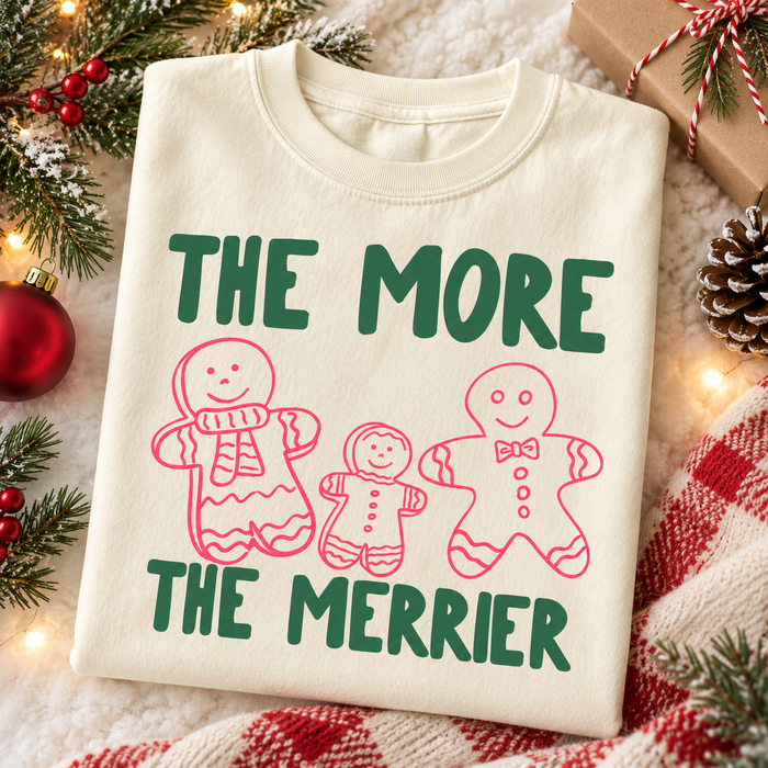 The More The Merrier Gingerbread Comfort Colors Shirt – Christmas Pregnancy Reveal