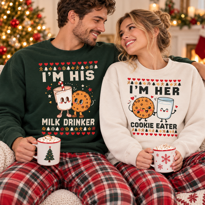 Funny Milk Drinker & Cookie Eater Christmas Sweatshirt & Hoodie - Matching Couple Gift