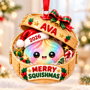 Personalized Glitter Dumpling Christmas Ornament – Custom Name & Year Squishy Gift For Kids