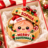 Personalized Glitter Dumpling Christmas Ornament – Custom Name & Year Squishy Gift For Kids