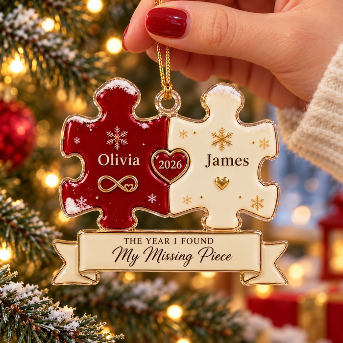 Personalized Missing Piece Couple Ornament – First Christmas Gift