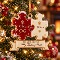 Personalized Missing Piece Couple Ornament – First Christmas Gift
