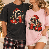 Santa Raccoon Iced Coffee Comfort Colors Shirts – Christmas Couple Gift