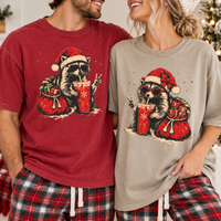 Santa Raccoon Iced Coffee Comfort Colors Shirts – Christmas Couple Gift